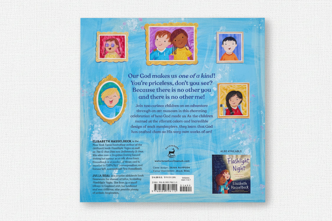 Back cover of a children's book with illustrations and text