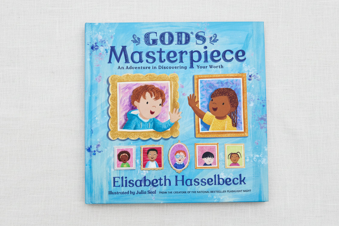Book titled 'God's Masterpiece' with illustrations of children