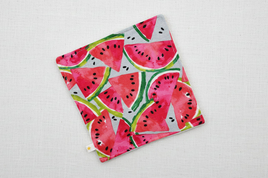 Crinkle fabric square toy with watermelon pattern