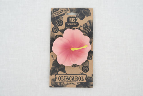 Load image 1 in gallery view. Packaging of a pink flower-shaped teether product 