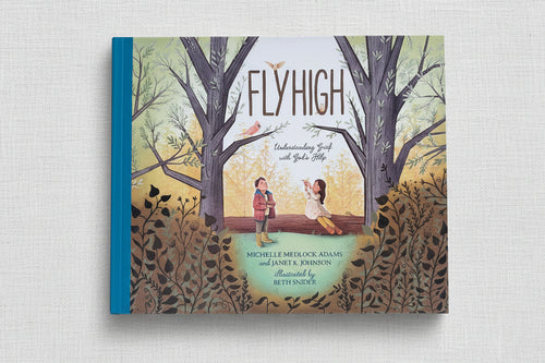 Load image 1 in gallery view. Book titled 'Flyhigh' with illustration of two children and trees