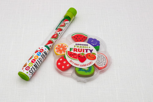 Load image 1 in gallery view. Fruity-themed pen and eraser set