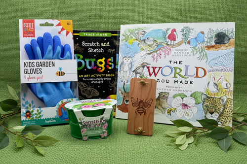 Load image 1 in gallery view. Educational and craft items including kids gardening gloves, book, flower growing kit and flower press