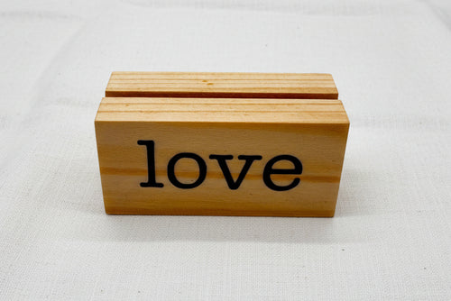 Load image 1 in gallery view. Wooden picture block with 'love' engraved on it 
