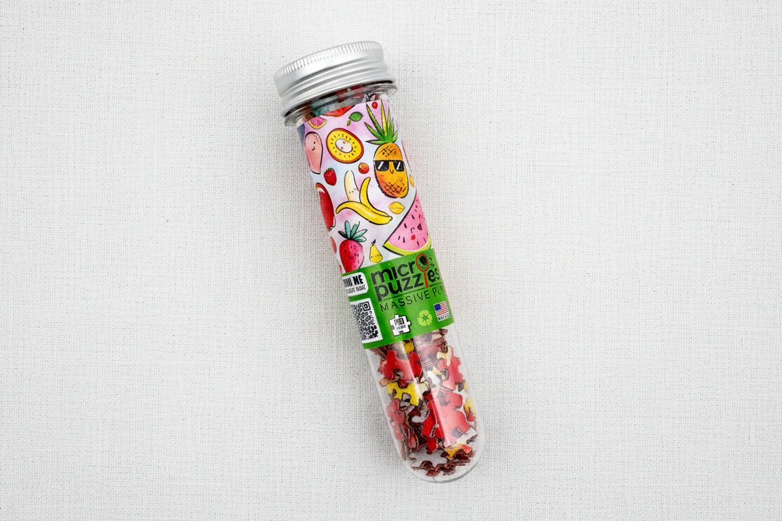Clear tube with fruit themed puzzle