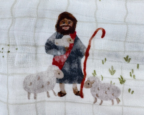 Load image 1 in gallery view. Fabric with a shepherd and sheep design 