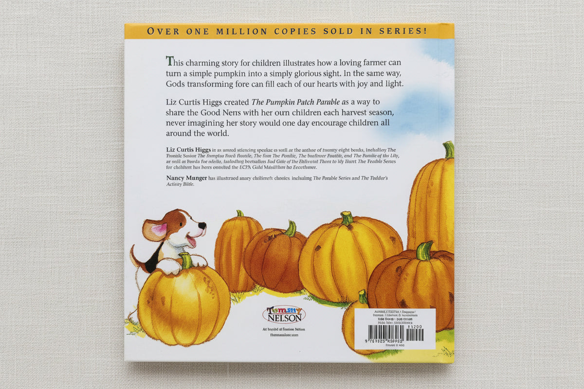 Back of children's book "The Pumpkin Patch Parable"