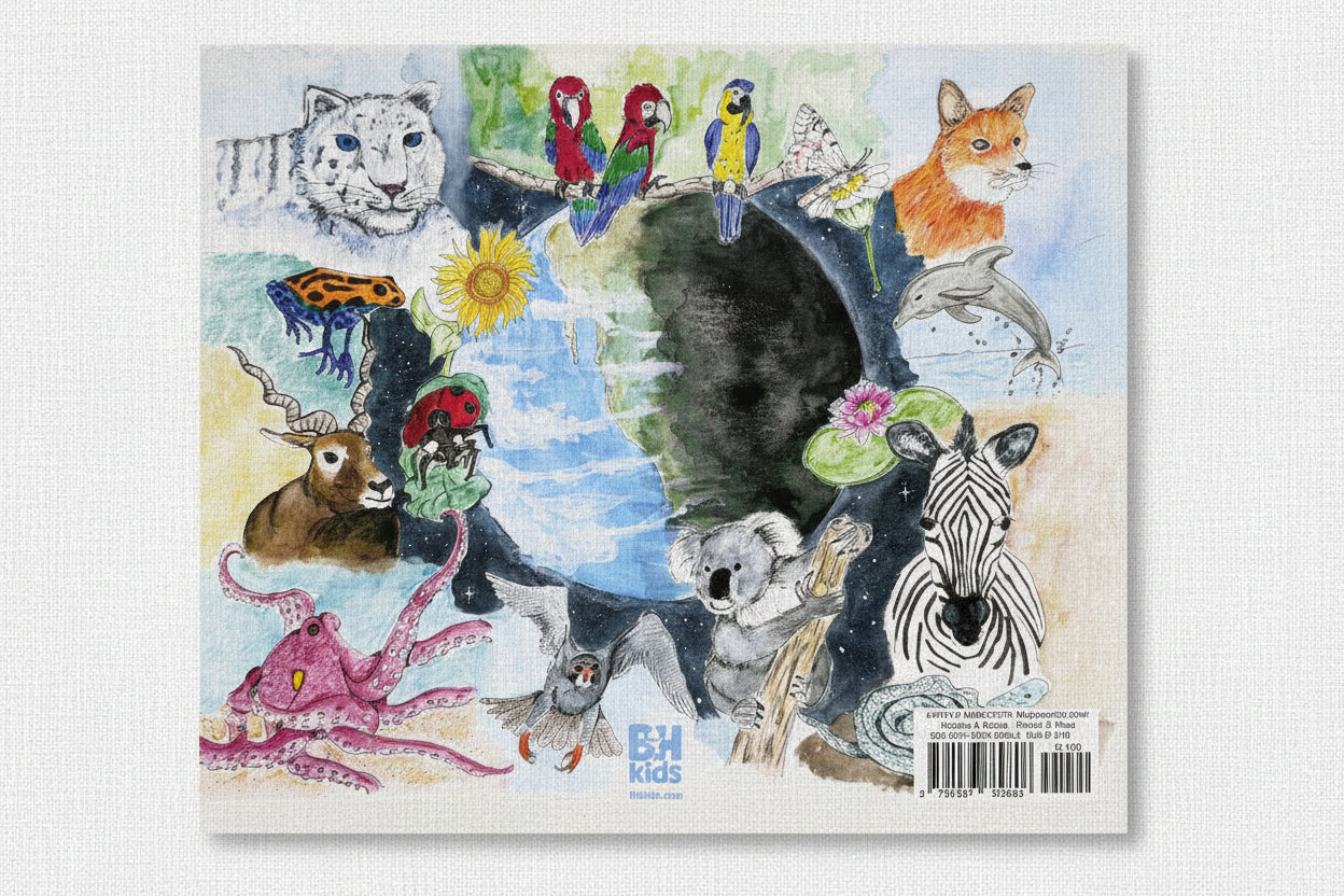 Children's book cover with illustrations of various animals