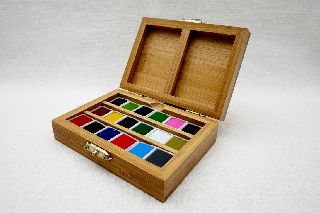 Bamboo watercolor paint set with various colors 